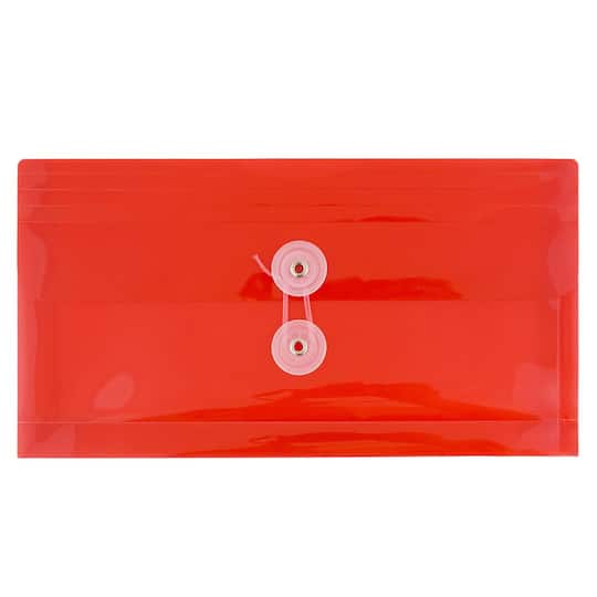 JAM Paper 5.25" x 10" Pink Plastic Button & String Tie Closure Business Envelope, 12ct.